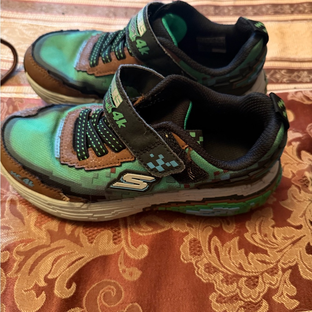 Skechers Kids' Pixelated Green and Brown Sneakers